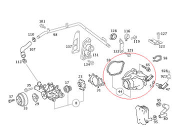 Vito W638/W639/Sprinter W904 Euro 3/Euro 4  611/646 Motor Termostat Komple