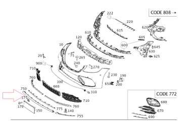 Mercedes S Glass W222 AMG Ön Tampon Orta Alt Nikelajı/Süs Çıtası Orta