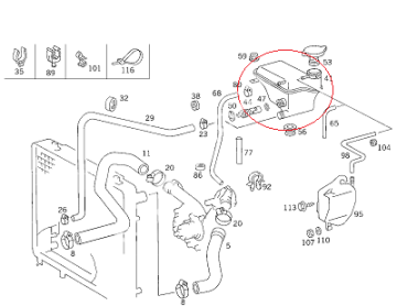 Mercedes W124 102 Motor Genleşme Kabı/Su Tankı/Yedek Su Deposu