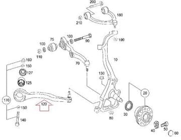 Mercedes W221 Alt Salıncak/Rotilli Kol Ön SOL
